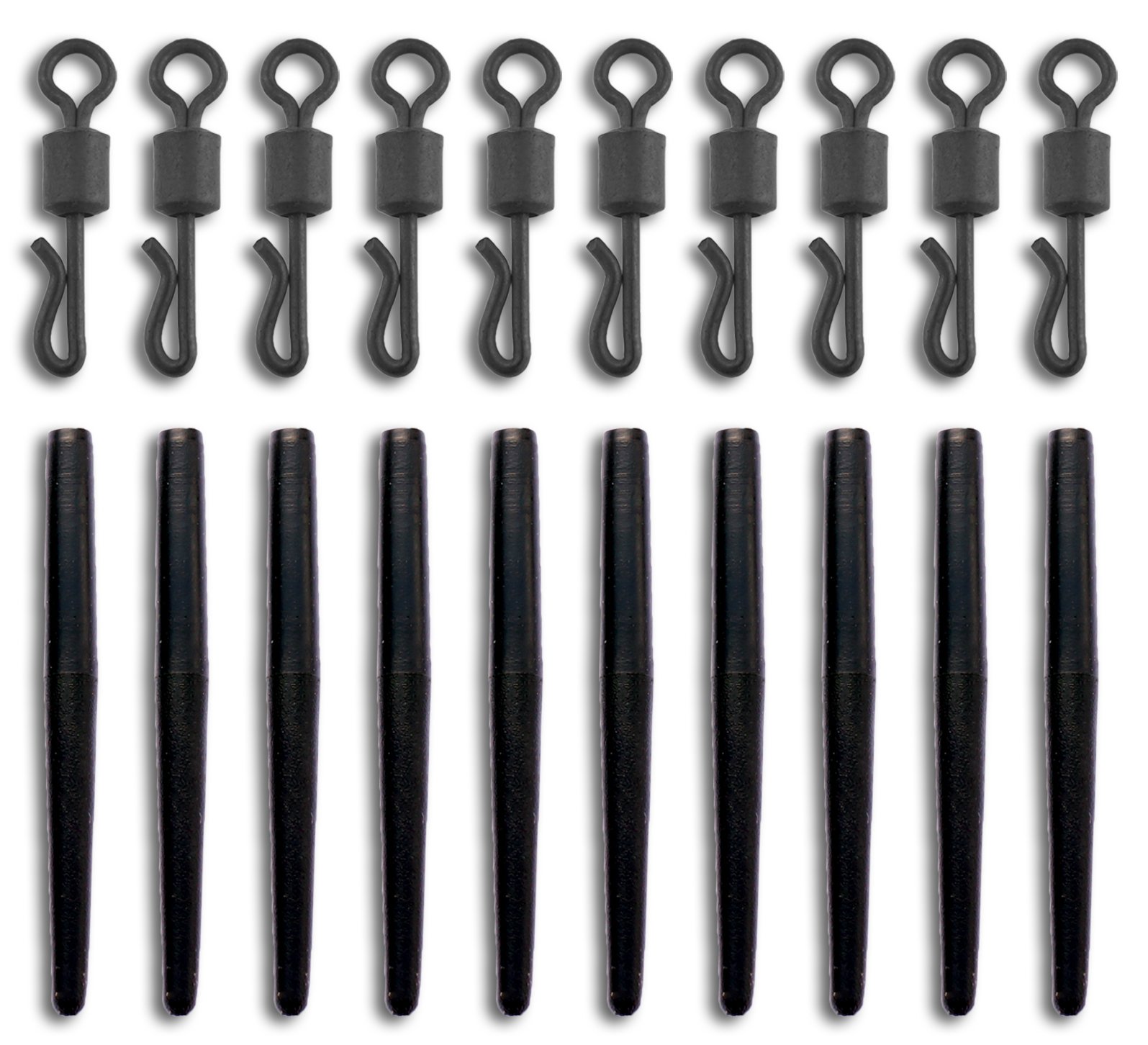 Bank Tackle Anti Tangle Sleeves + Size 8 Quick Change Swivels Carp Fishing Terminal Tackle 5 Colours Available (Black, x 50 Sets)