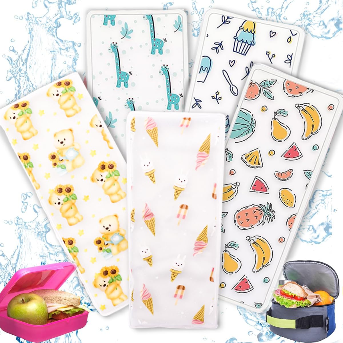 Reusable Ice Packs for Coolers, Ice Pack for Lunch Boxes Cold Packs Lunch Bag- Keep Food Fresh& Long- Great for Kids or Adults Lunchbox and Cooler (5 pcs)