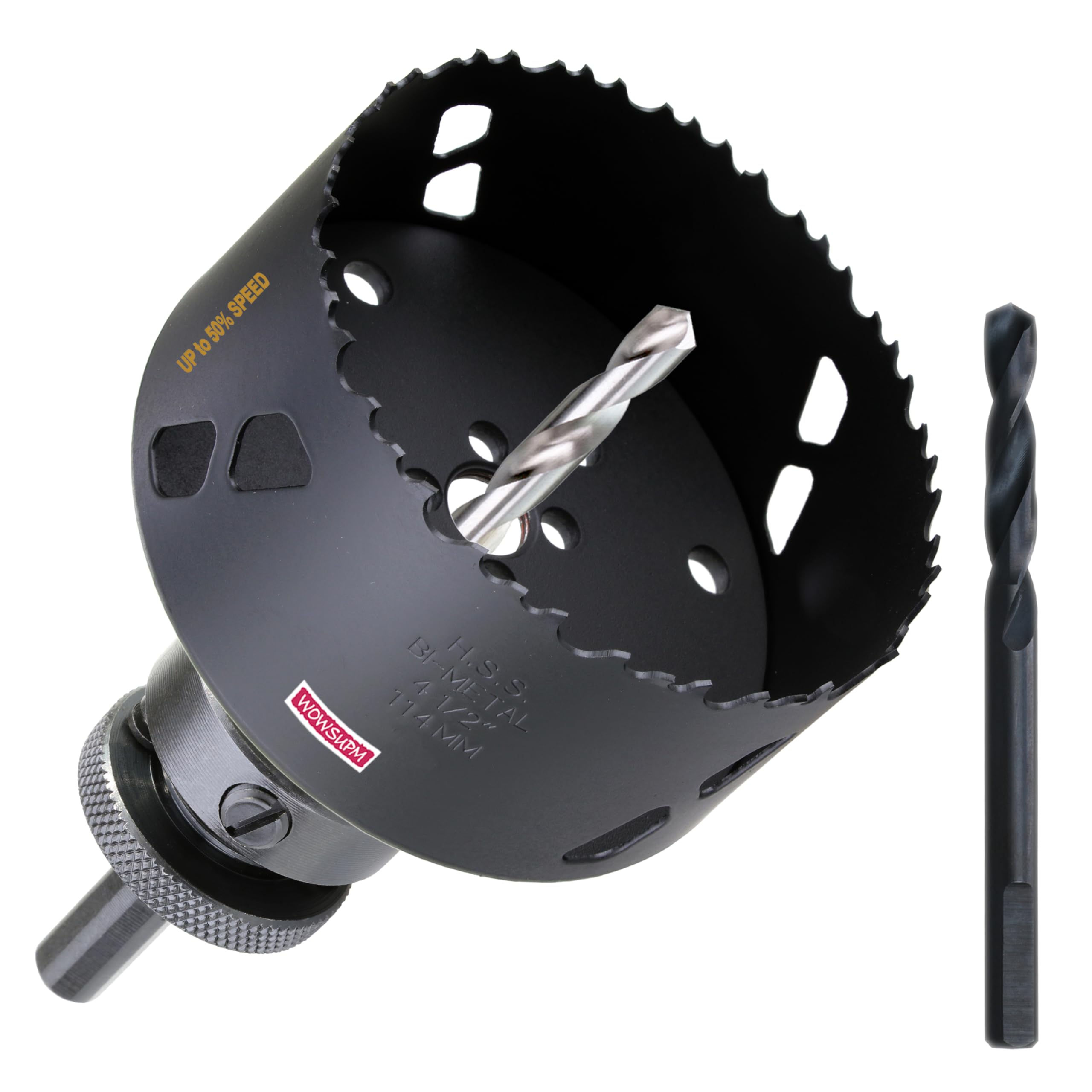 WOWSUPM 4-1/2 Inch Deep HSS Bi Metal Hole Saw Cutter with Arbor Heavy Duty Hole Saw Bit Cutting Depth 2.1” for Metal Thick Wood PVC Drywall Aluminum