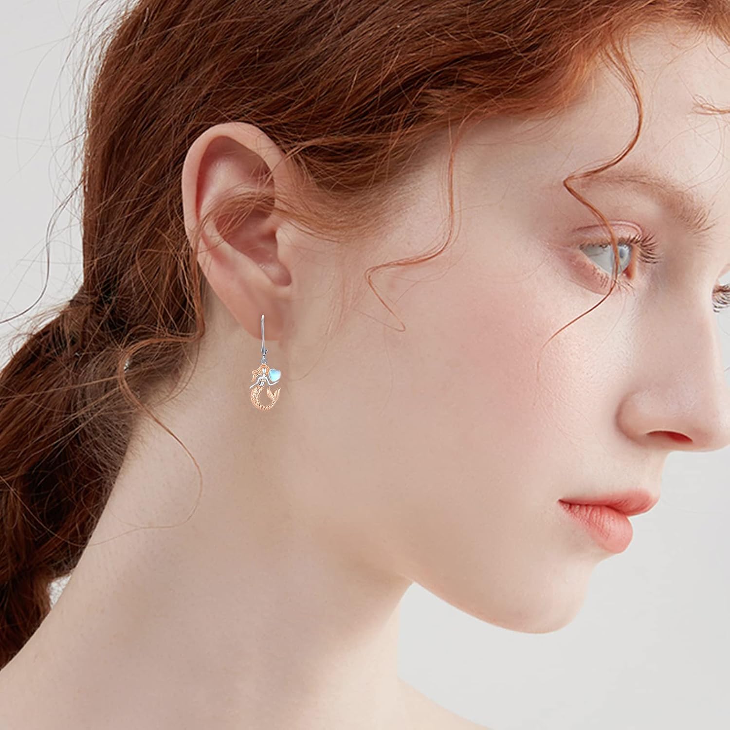 Mermaid Earrings for Women S925 Sterling Silver Moonstone Earrings Leverback Earrings Tail Mermaid Earrings Jewelry Gifts for Women