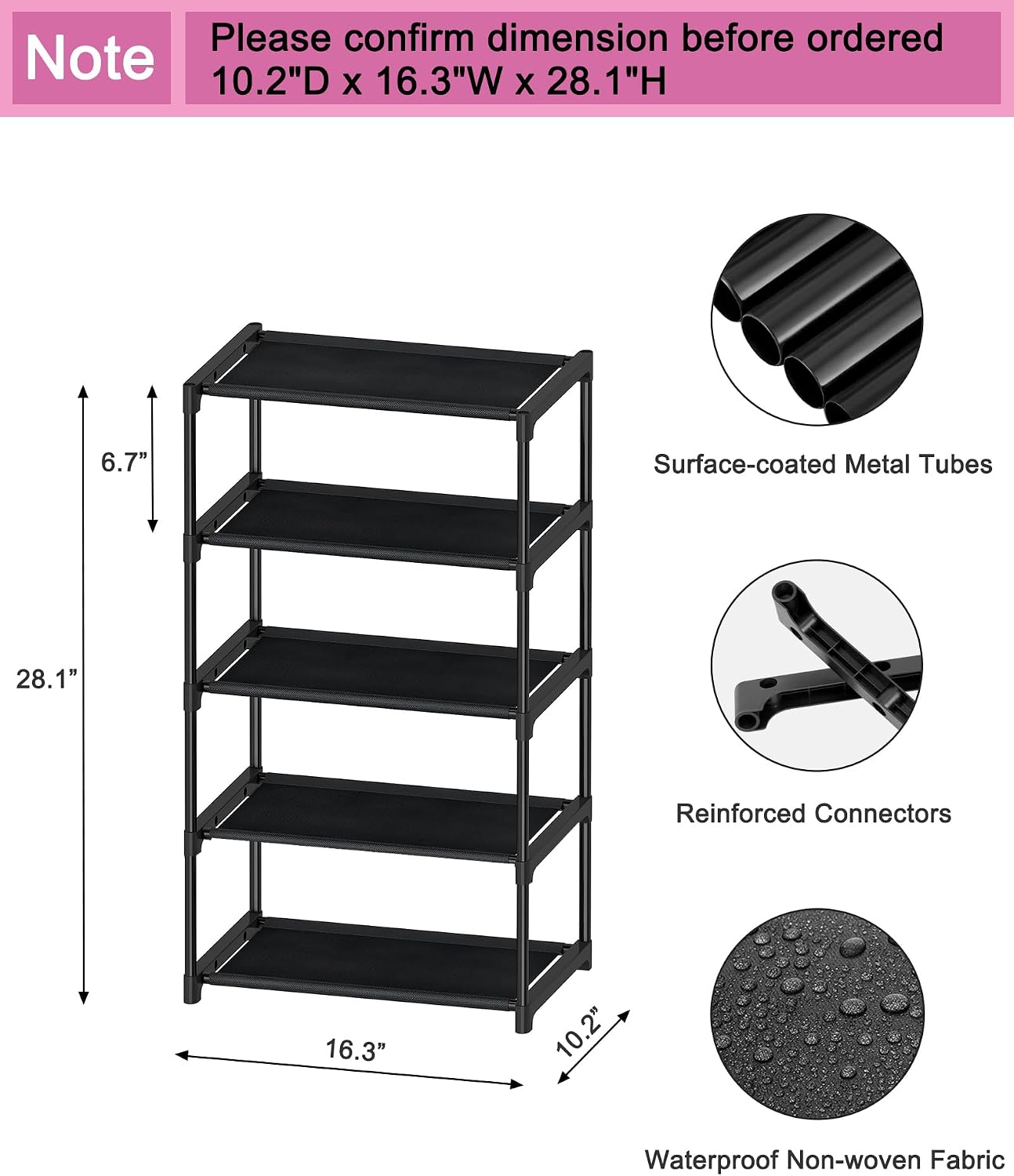 Autonomier 5-Tier Extra Small Shoe Rack (16.3" Wide), Narrow Space-Saving