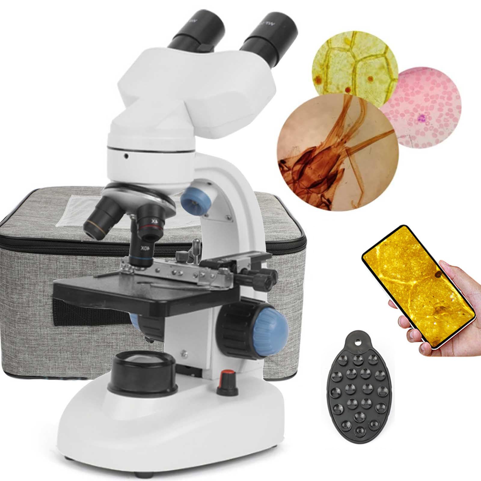 40x-1000x Binokulare Mikroskope, Binokulares Verbundmikroskop, Doppel-Led-Beleuchtungsmikroskope, Professionelles Biologisches Mikroskop-Kit – Doppelschichtiger Mechanischer Tisch,White