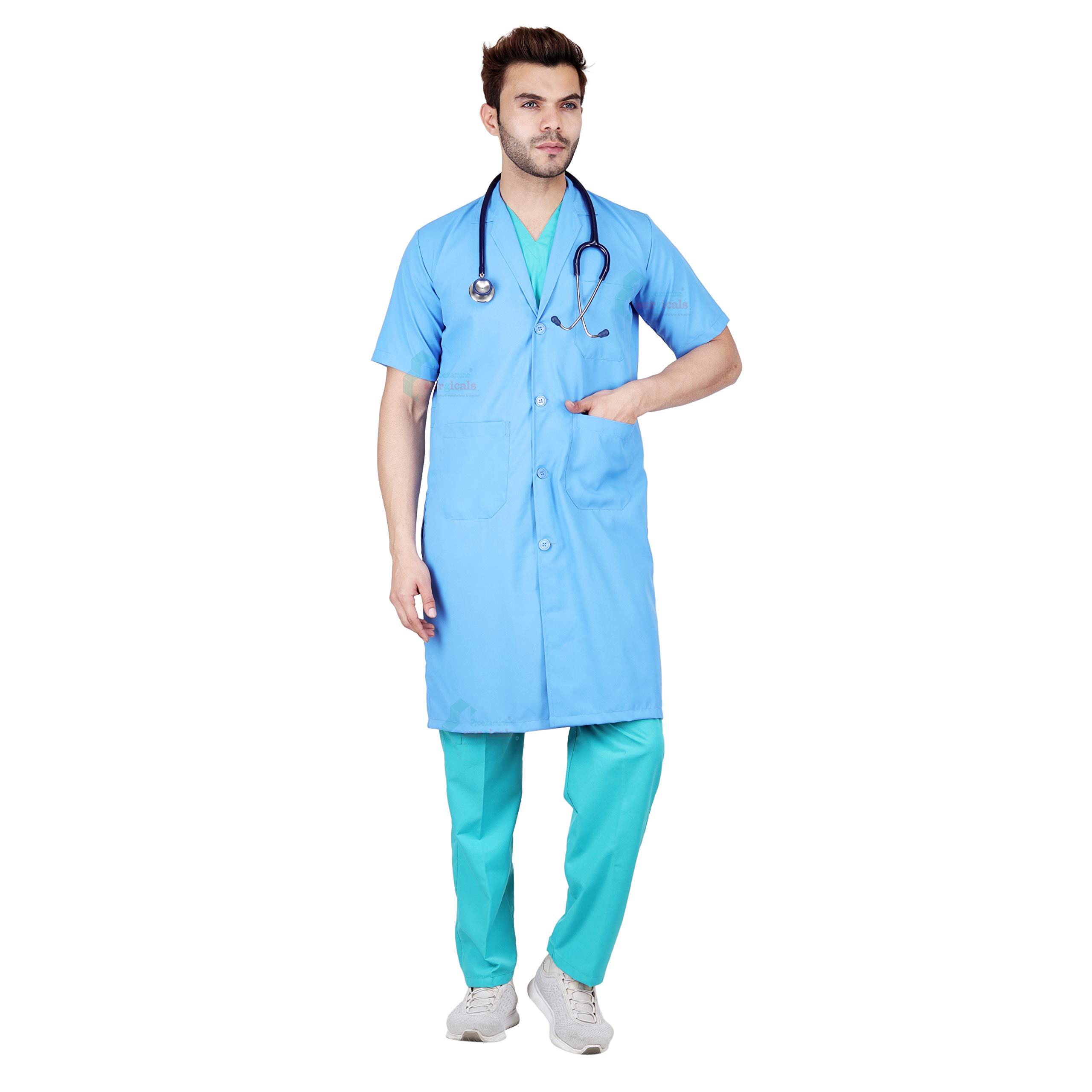 Proexamine Surgicals Doctors Apron Lab Coat Half Sleeves Long (40-L, Ocean Blue) (B07QVXKB8B) Amazon Price History, Amazon Price Tracker