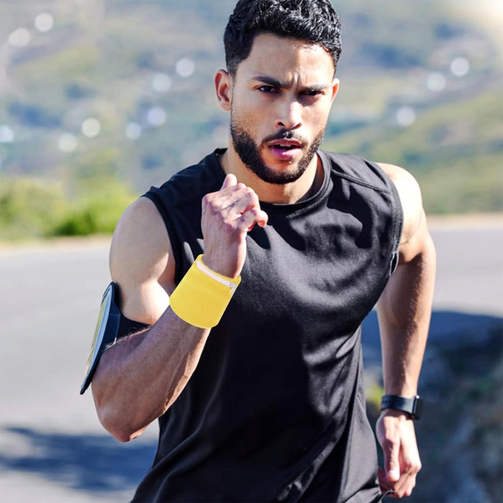6 fasce per il sudore, da polso, con chiusura lampo, per allenamento, sport, saldatura, con tasca, per donna, uomo, fitness, corsa