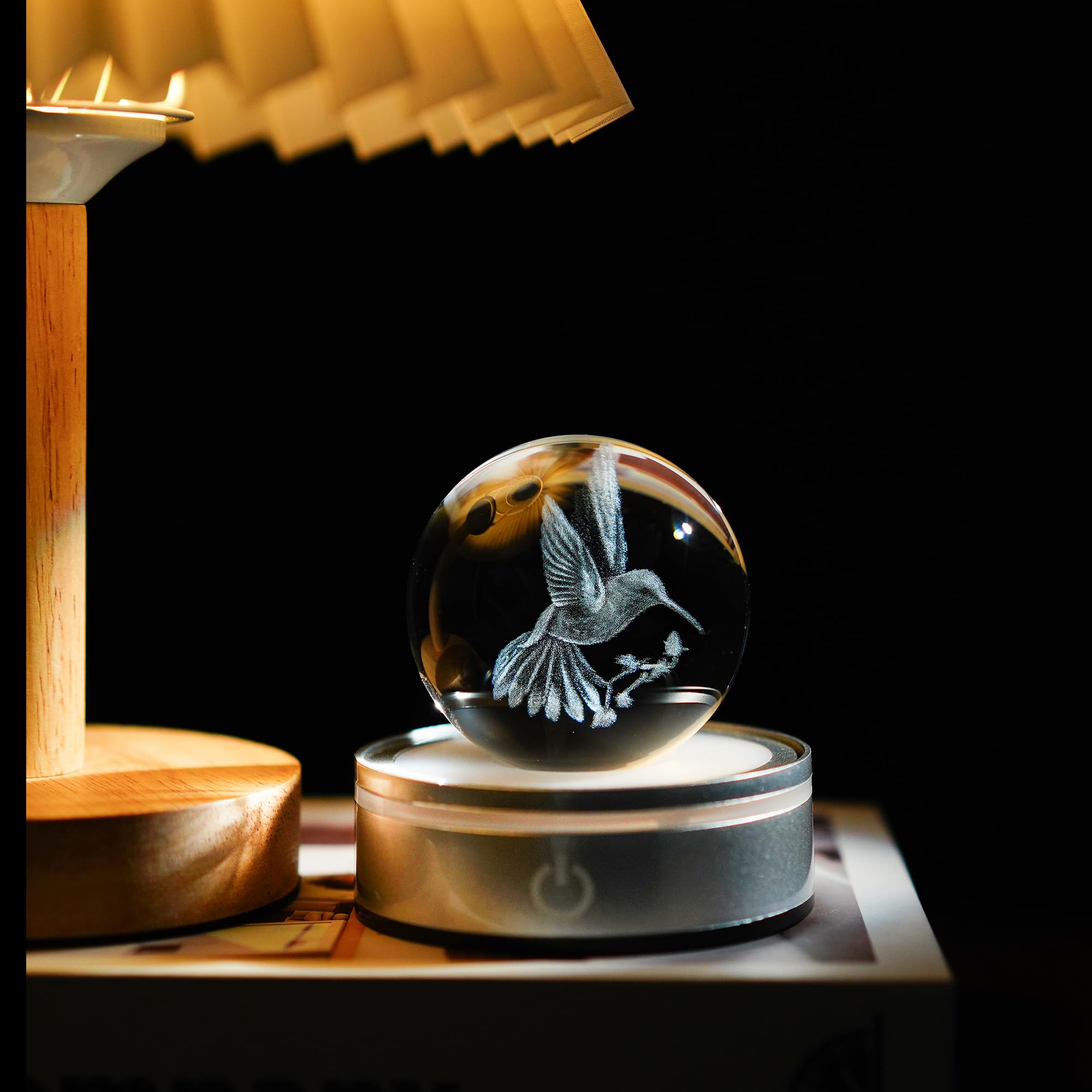 YU FENG 3D Hummingbird Decor Crystal Ball Night Light Hummingbird Gifts for Women Mom Glass Animals Figurines for — view 5