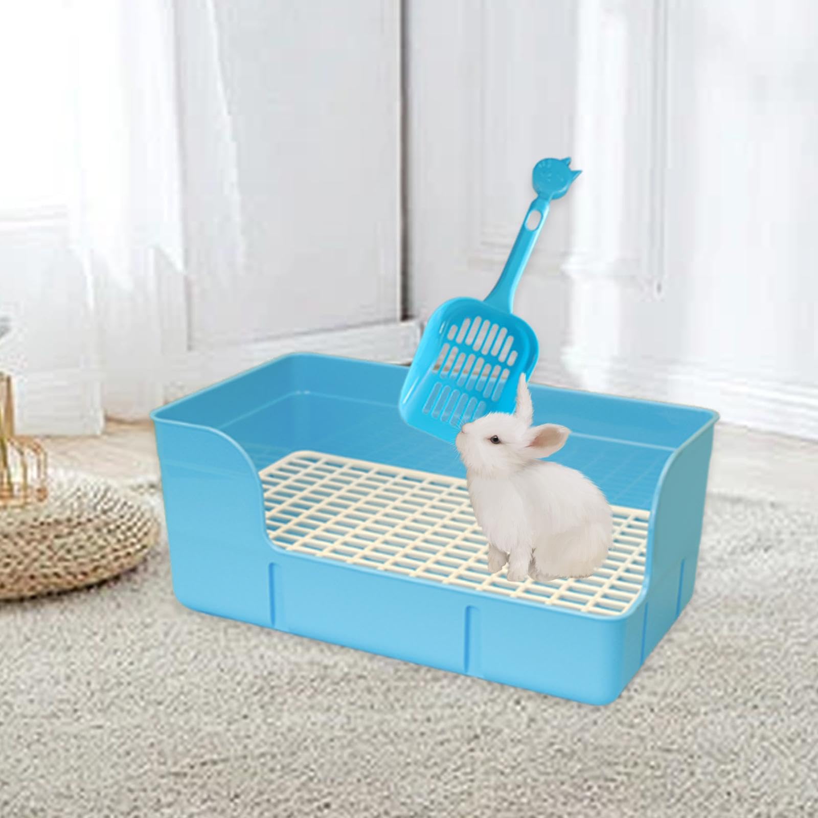 perfk Lettiera per Conigli per Gabbia, Toilette per Animali Domestici, Accessori per Il Bagno degli Animali, Anti-Schizzi, Piccoli Animali, furetti, vasino, Blu