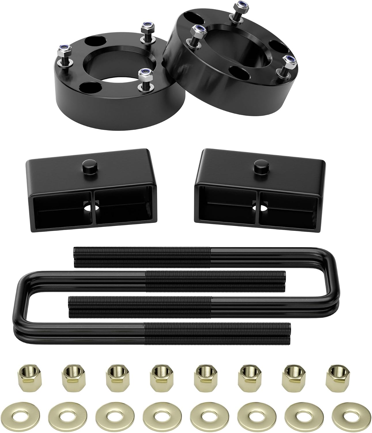 Richeer 2.5'' Front and 2'' Rear Leveling Lift Kit for 2007-2020 Silverado 1500 2007-2020 Sierra 1500 2WD/4WD, 2.5''+2'' Strut Spacers with Extended Square U-Bolts To Raise Your Pickup (AM36313)
