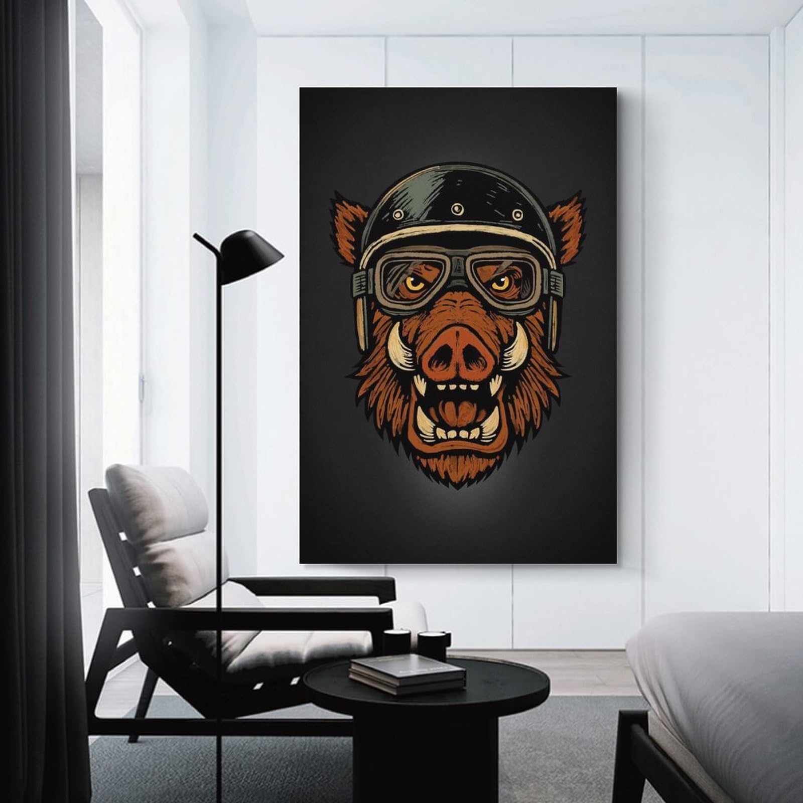 Junmoney Canvas Art Print Wild Boar Biker, 24x36inch(60x90cm), for Small Homes, Bedrooms Or Open Spaces, A Simple Refresh for Blank Walls