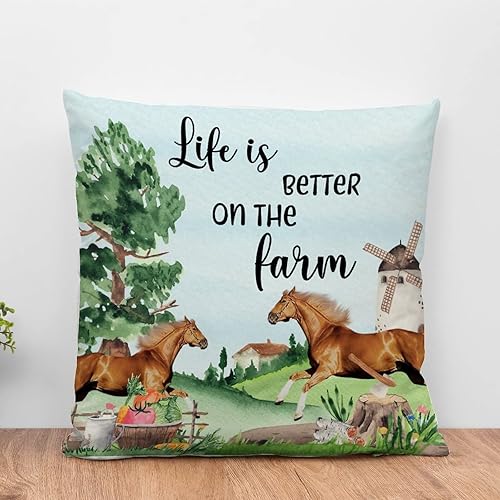 WoGuangis Fundas de cojín Farm Life Animal Farm Fresh Horse Throw Pillow Life is Better on The Farm a cuadros almohada decoración del hogar almohada