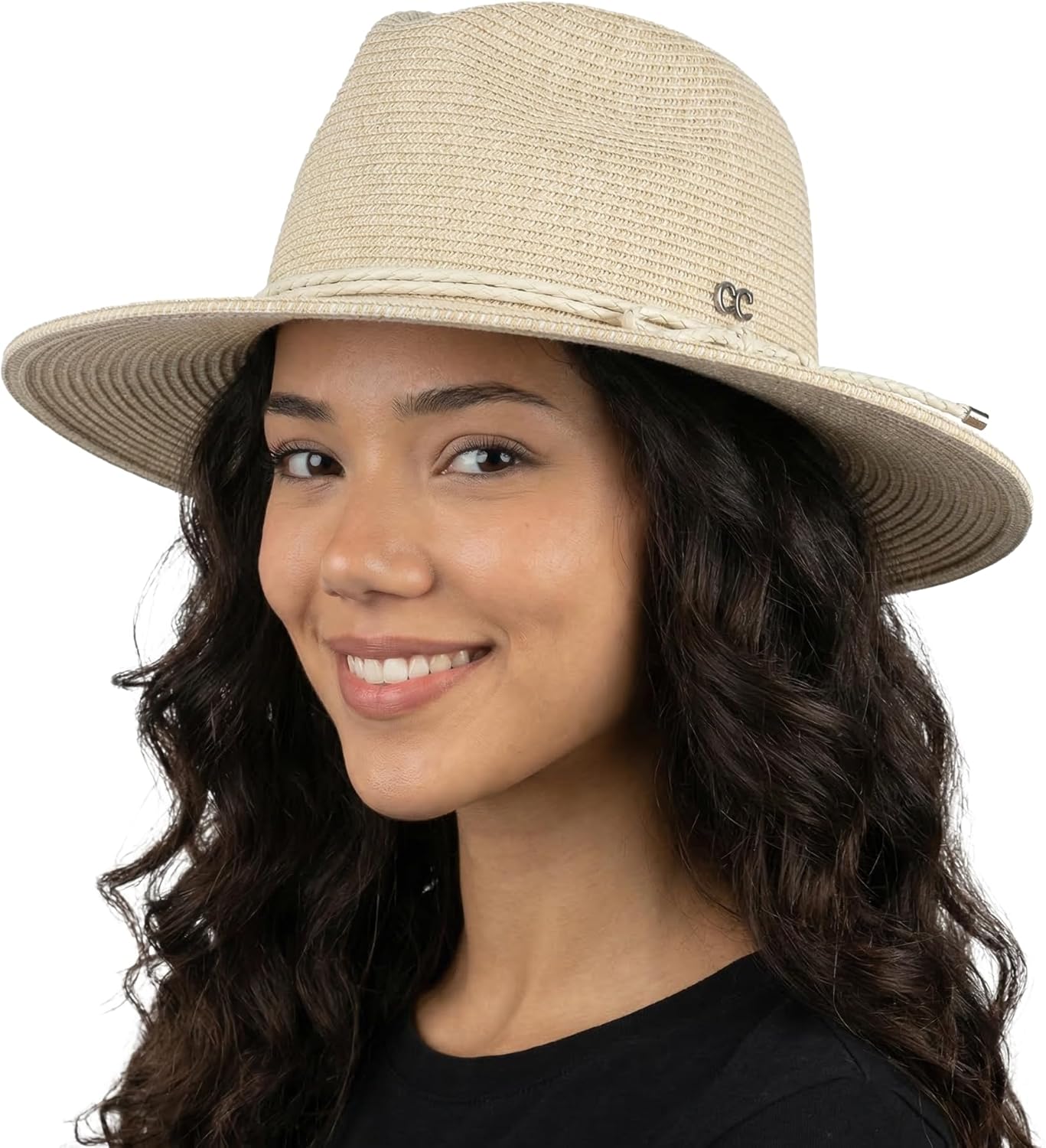 Funky Junque Sun Hats for Women, Wide Brim Straw Panama Fedora Hat UPF 50+ Packable Beach Hat for Summer & Vacation