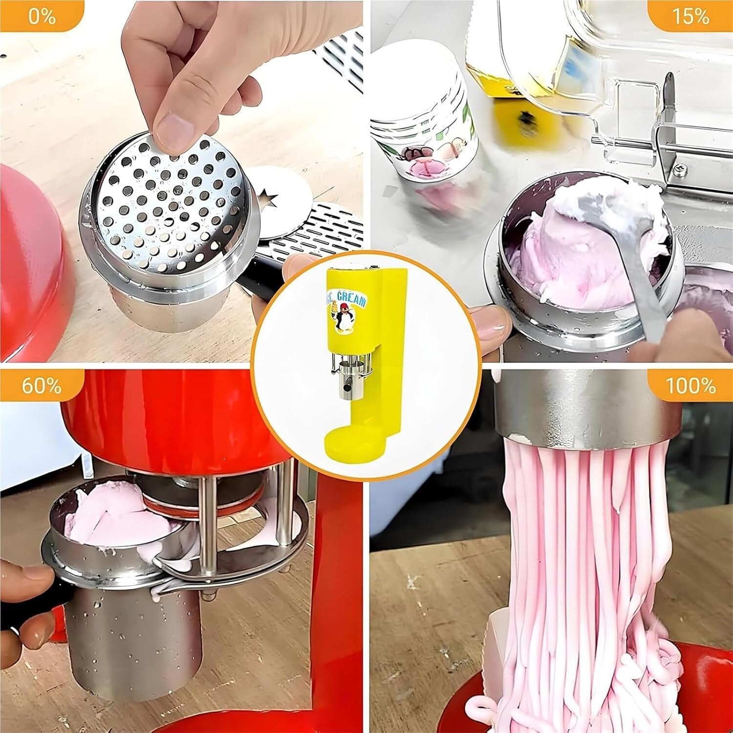 Máquina Profesional para Hacer Helado de Espagueti, Prensa para Helado de Espagueti de múltiples Formas, máquina para Hacer Helado de Espagueti con 4 moldes, 28-30 L/H 6-8 s/Taza (Yellow)