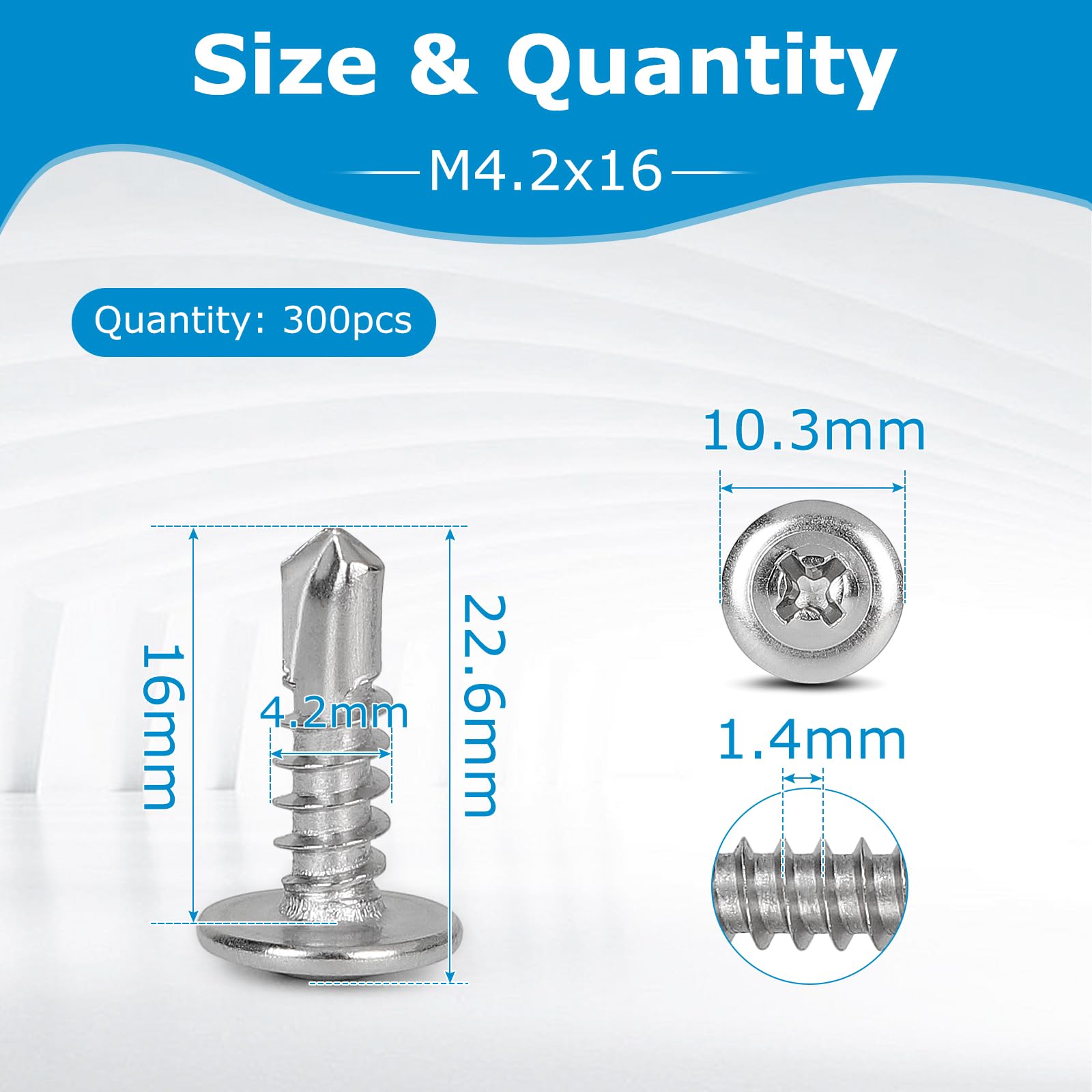 300 Viti Autofilettanti M4.2x16mm - Acciaio Inox 410, Per Lamiere, Esagonali - Foto 9