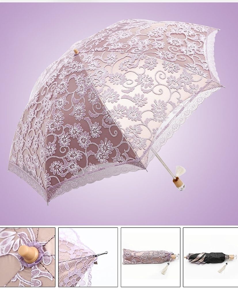 Miniatura 4 de Honeystore Sombrilla de viaje de encaje plegable anti-uv paraguas bordado a prueba de viento