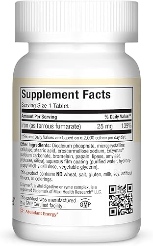 Vista 7 de Maxi Health Suplemento de hierro para mujeres y hombres – Hierro suave 25 mg para el estómago – Pastillas no estreñimiento* – Kosher – Sin OGM