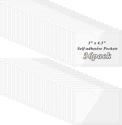 Vista 8 de Antner Paquete de 52 bolsillos autoadhesivos para tarjetas de índice para tarjetas de 3 x 5 pulgadas, soportes de plástico transparente abiertos