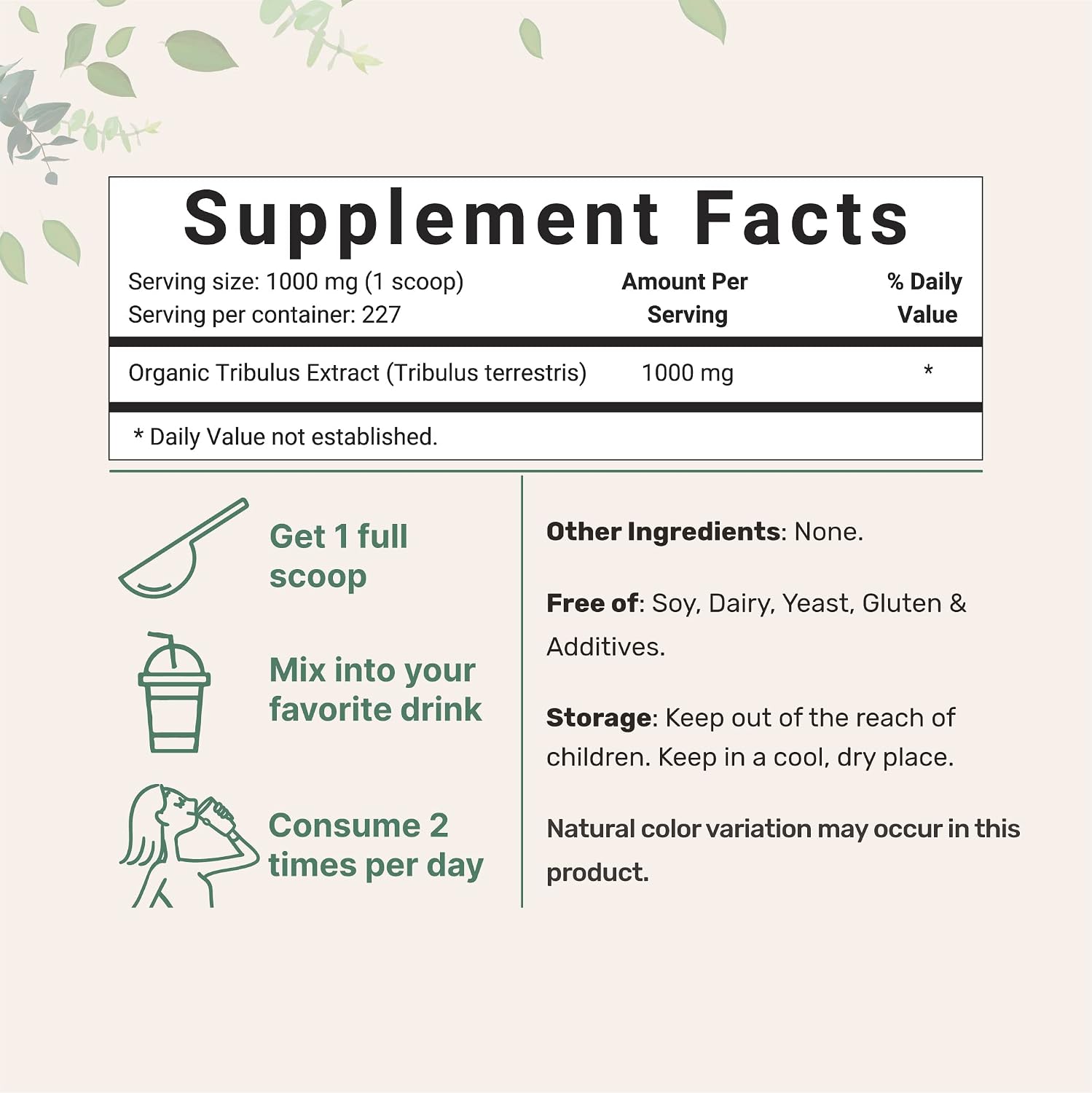 Micro Ingredients Organic Tribulus Terrestris Extract 100:1 Powder, 8 Ounce (227 Grams), Bitter Taste with 65% Steroidal Saponins, No Fillers, No Additives, Non-GMO & Gluten Free