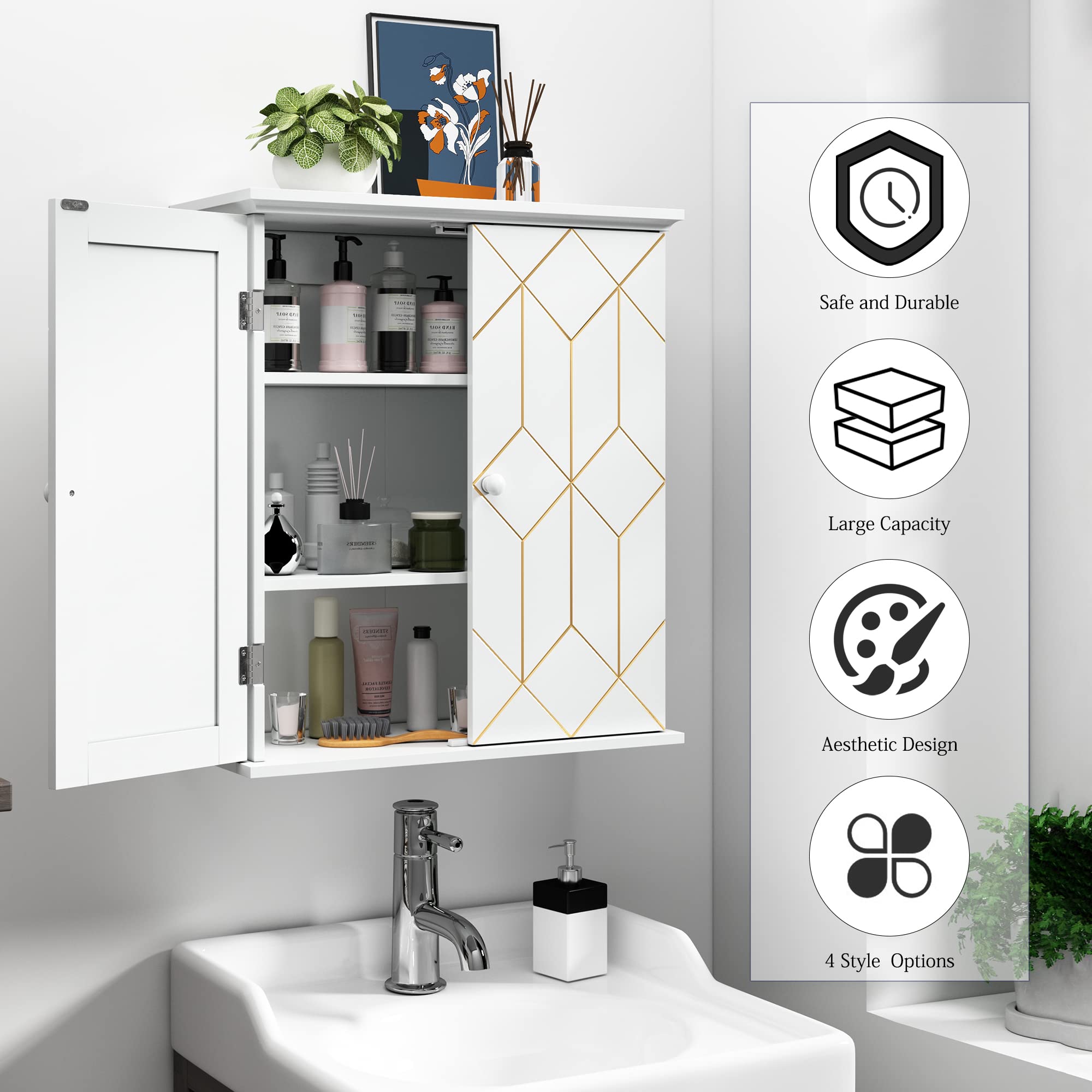 Amazon.com: AZODY Bathroom Cabinet with Gold Trim, Wall-Mounted 