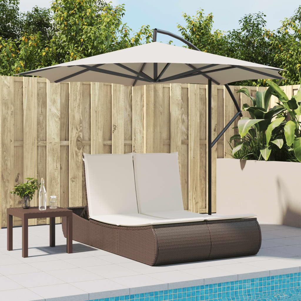 Lettino Prendisole doppio in Polyratan Marrone con Cuscini sfoderabili e lavabili, Divano letto da esterno con schienale regolabile 3 posizioni, 280kg 110x200x75cm, giardino terrazza piscina