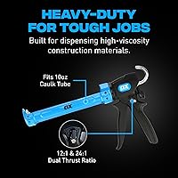 Vista 2 de OX Pistola de calafateo profesional de alta resistencia, pistola de calafateo manual de 10 onzas con doble relación de empuje de 24:1/12:1, la mejor