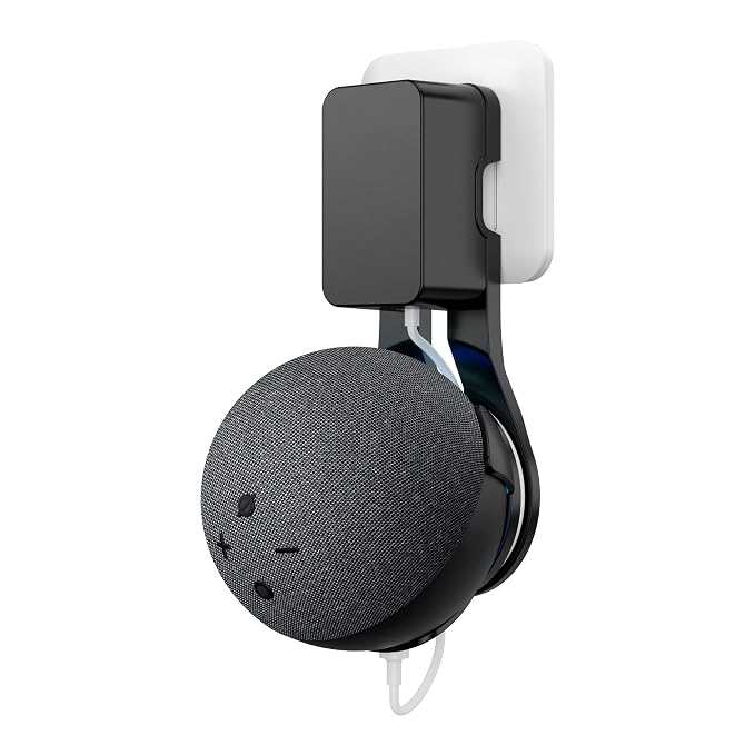 Cozycase Wall Mount Hanger Holder Stand Case Built-in Plug Cable Management for Echo Dot 5th Gen Smart Speaker Accessories (Black)