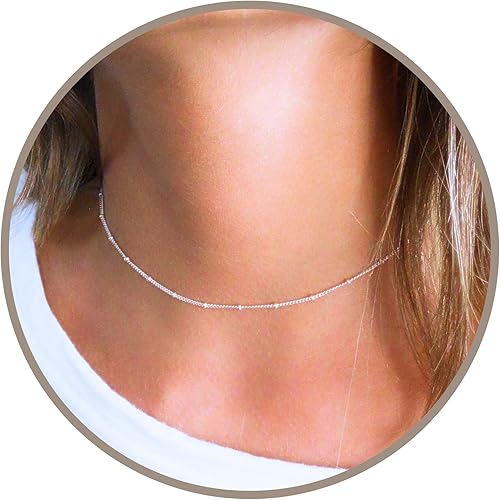 Miniatura 15 de Annika Bella Chain Choker Necklace for Women, 925 Sterling Silver Chokers, Length 13-16 Inches, Short Necklaces for Teens, Waterproof Jewelry Gift