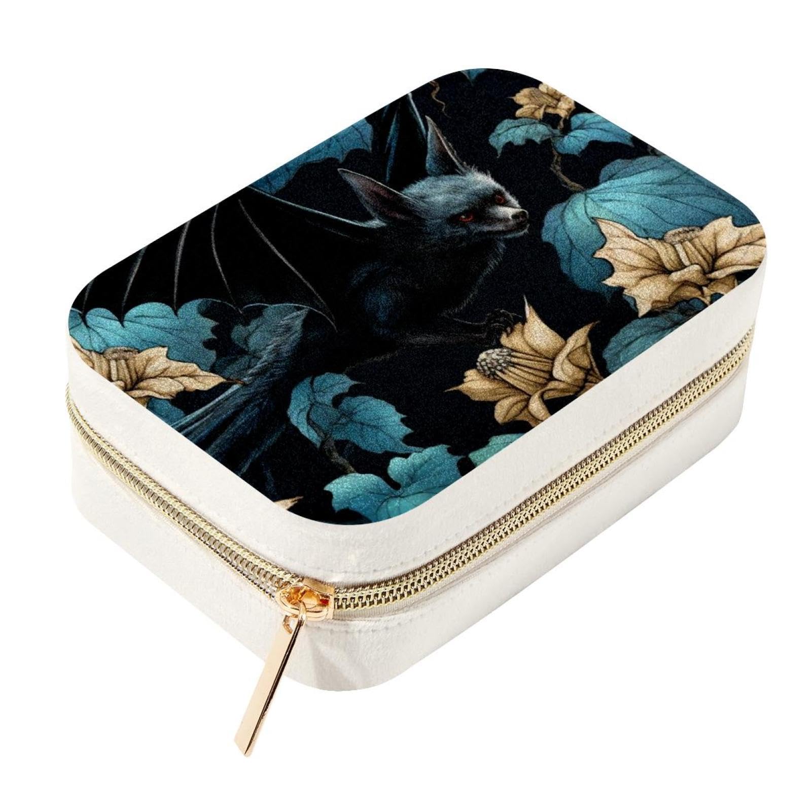 Boîte à bijoux de voyage chauve-souris : mini organiseur zippé pour bague