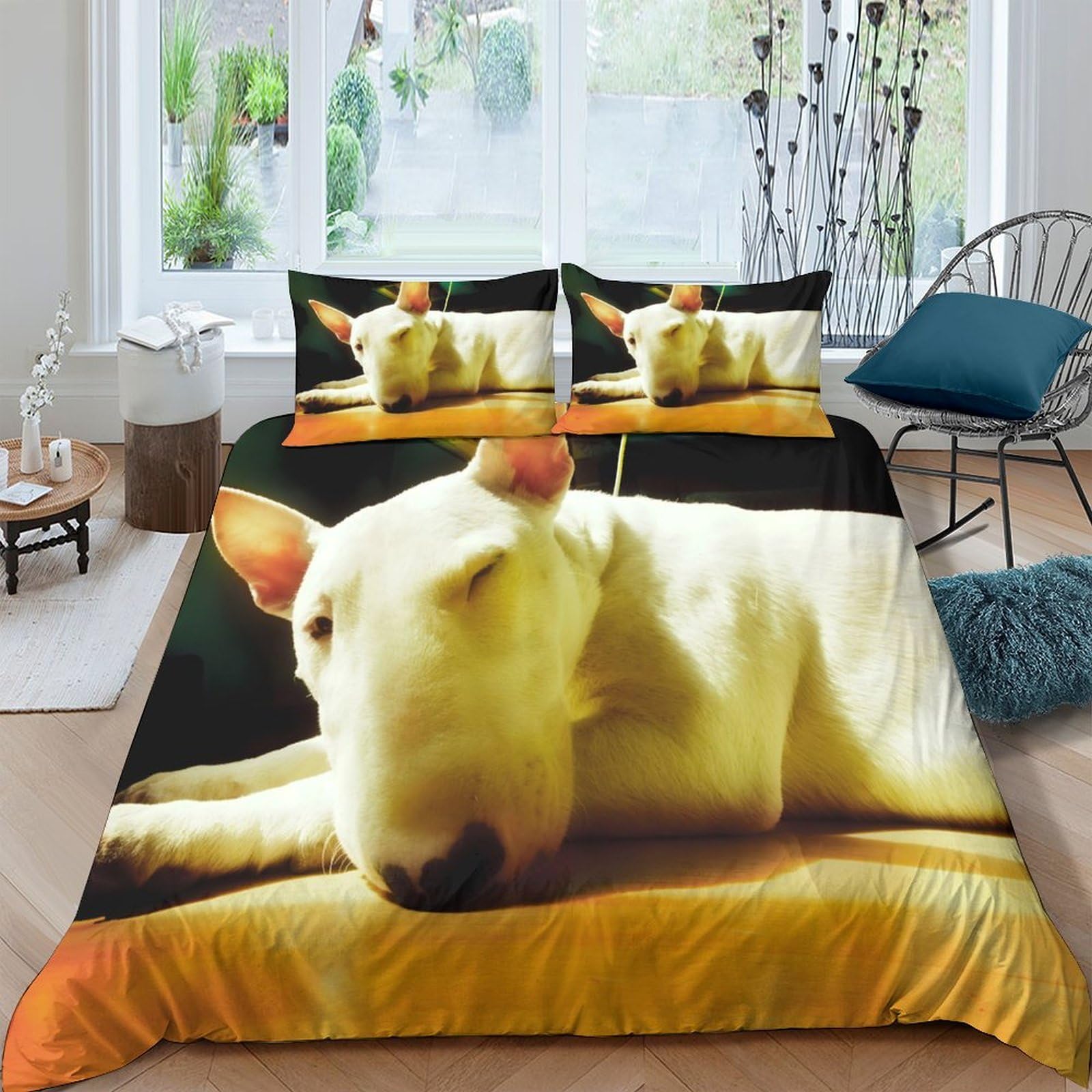 Ctjqhvkz Style-5 3D Printed Relaxed Bull Terrier Fitted Sheet Microfiber Soft Bedroom Decor Animal Bed Cover For Adult Teen Guest Room Single（135X200cm）
