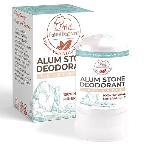 Natural Elephant Alum Stone - Desodorante en barra de 212oz 2 onzas piedra de sal natural sin perfume sin aluminio para hombres y mujeres
