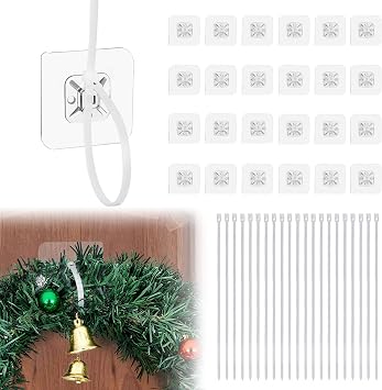 Aulock 24 pcs Garland Hangers for Door Frame - No Hardware Christmas Garland Hooks Ties, Fireplace Stocking Holders for Mantle Front Door Wreath Christmas Decorations