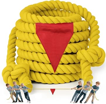 X XBEN Tug of War Rope with Flag for Kids, Teens and Adults 40FT, Soft Cotton Rope Games for Team Building Activities, Family Reunion, Birthday Party