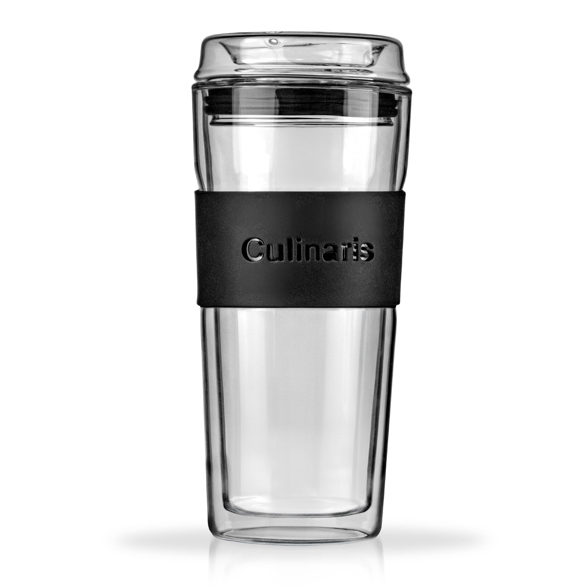 Culinaris Glasbecher | 420 ml | Doppelwandig | Glas Kaffeebecher To Go | Glassmug | Glass Tumbler | To Go Becher