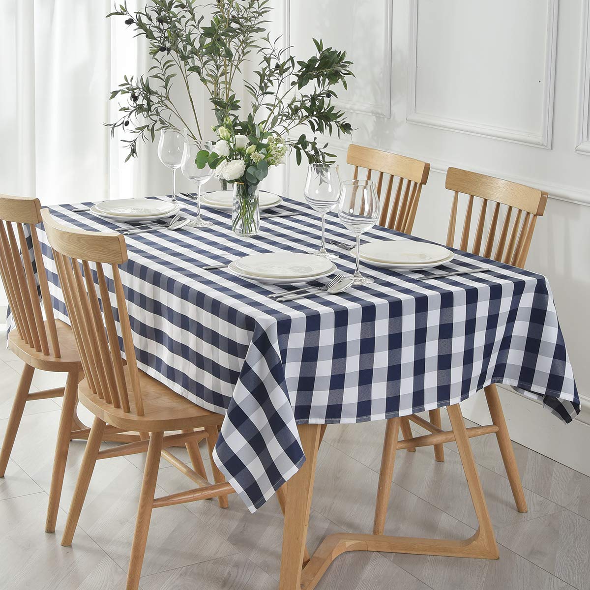 maxmill Rectangle Checkered Tablecloth Waterproof Spillproof Wrinkle Resistant Buffalo Plaid Heavy Weight Table Cloth Gingham Table Cover for Outdoor and Indoor Use, 52 x 70 Inch Navy and White