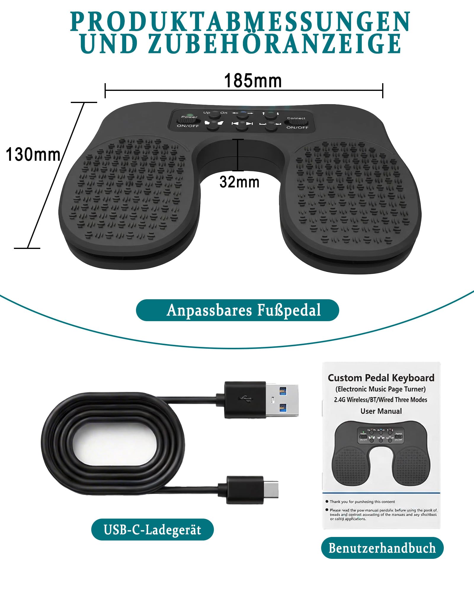 Bluetooth Page Turner Pedal: Bluetooth Fußschalter für Noten Apps mit Fußsteuerung für Pianisten Gitarristen und Live Performer für Studio und Konzert