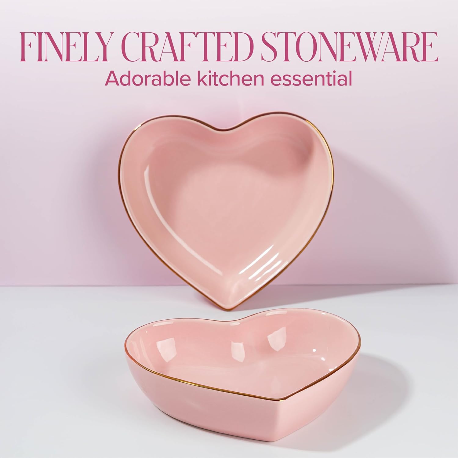 Paris Hilton 2-Piece Heart Dish Set, Ceramic Stoneware Serving Bowls for Entertaining, Snacks, Desserts & Décor, 8-Inch, Pink - Image 4