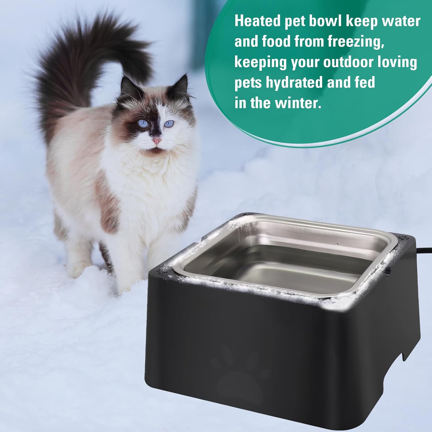 Large Heated Water Bowl for Outdoor Pets - 3.5L Outside Animal Waterer With Removable Stainless Bowl, No Freeze Dish for Dog, Cat, Rabbit, Chicken, Poultry, Squirrel