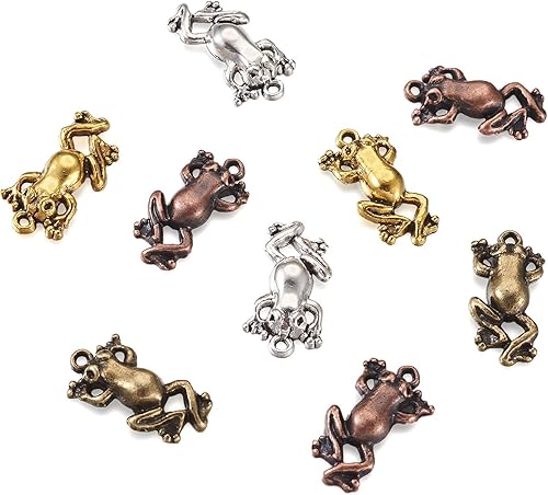 Miniatura 2 de Pandahall - 120 dijes de aleación de estilo tibetano de rana de 0.827 x 0.472 x 0.118 in, 4 colores de metal con diseño de rana y animales, para