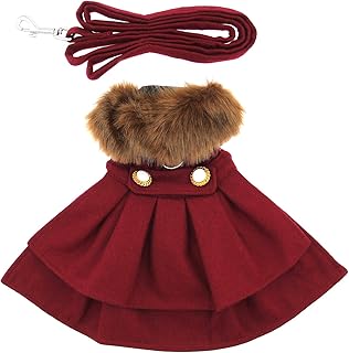 DOGGIE DESIGN Wool Fur-Trimmed Dog Harness Coat Burgundy - Size X-Large