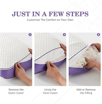 HOMELAB Adjustable Shredded Memory Foam Pillow King Size | Cooling Bed Pillow for Sleeping with Removable Bamboo Cover | Soft Medium-to-Firm Gel Pillow for Side Stomach & Back Sleepers, 1 Pack