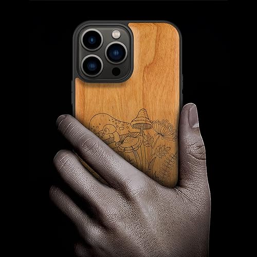 Miniatura 2 de Carveit Funda magnética de madera para iPhone 13 Pro Max madera natural y TPU suave negro a prueba de golpes, funda protectora única y elegante de