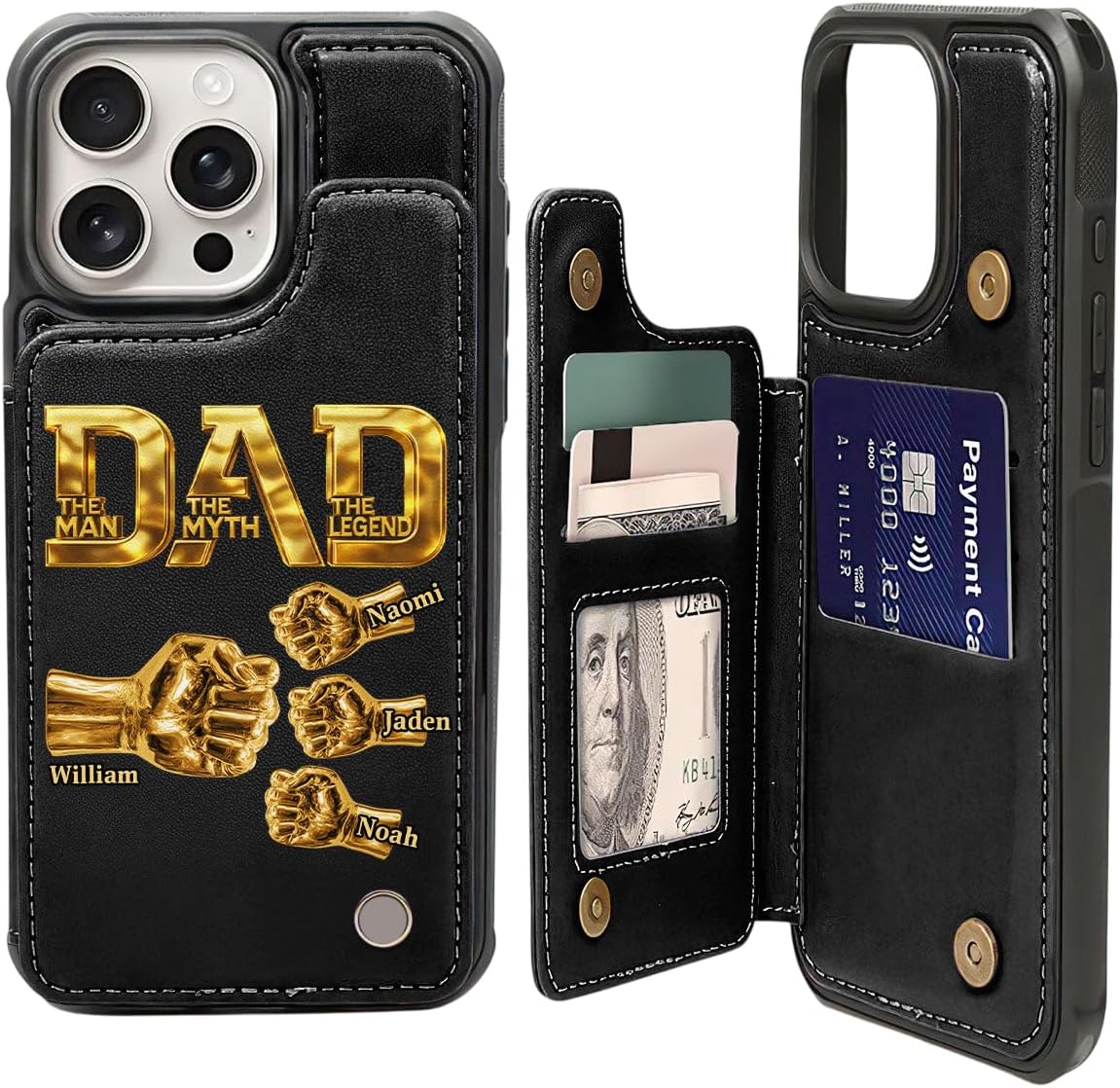 Dad The Man The Myth The Legend - Personalized Leather Flip Wallet Phone Case Custom Smartphone Cover Protective Shell Unique Present for Men Multicolor