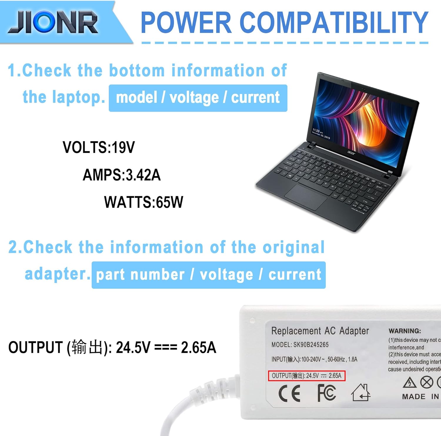 New 65W Ac Adapter Laptop Charger Compatible with Apple Powerbook iBookG4 iBook G4 Series A1021 M4328 M8943