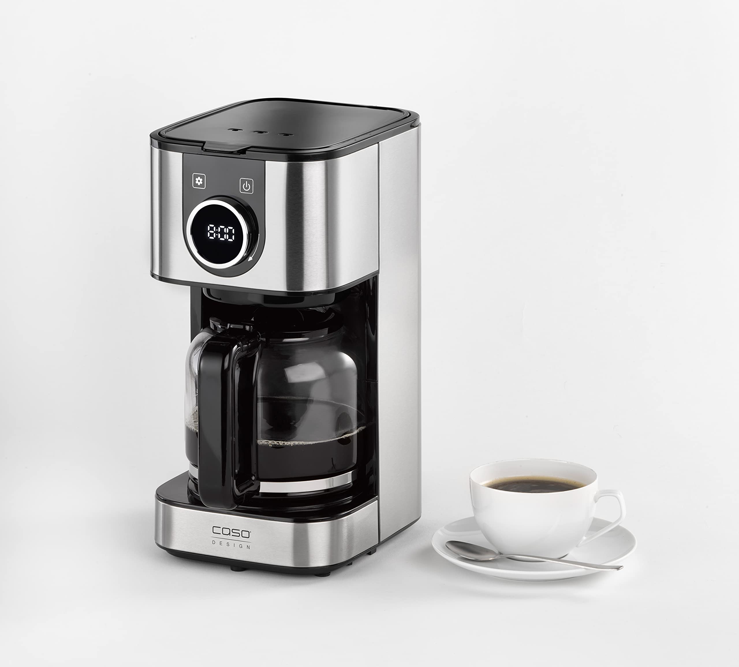 CASO Selection C 12 - Cafetera de goteo con función mantener caliente, Capacidad de 1,5L para 12 tazas, 900W de Potencia, temporizador, Pantalla táctil, incluye jarra de café de vidrio