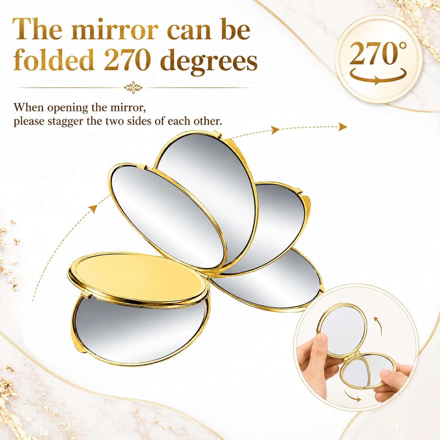 12 Pcs Portable Folding Compact Mirror Bulk with Storage Bag