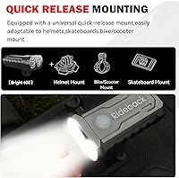 Vista 4 de Skateboard Lights, 600 Lumens USB Rechargeable LED for Electric Longboard, Scooter, Helmet & Bike, Metal Quick-Release Mount, IPX7 Waterproof for