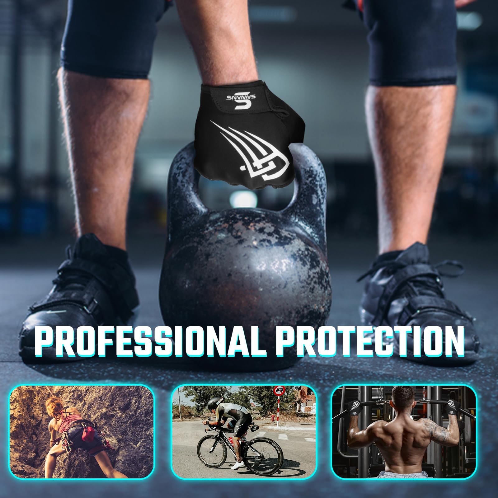 SAWANS Guanti da palestra sollevamento pesi antiscivolo silicone imbottito palmo protezione mezze dita