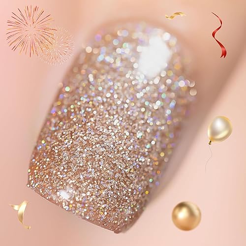 YTD Likomey Esmalte de uñas de gel, 0.5 onzas líquidas, color marrón brillante, nude, dorado, con purpurina colorida que se absorbe con UV, esmalte