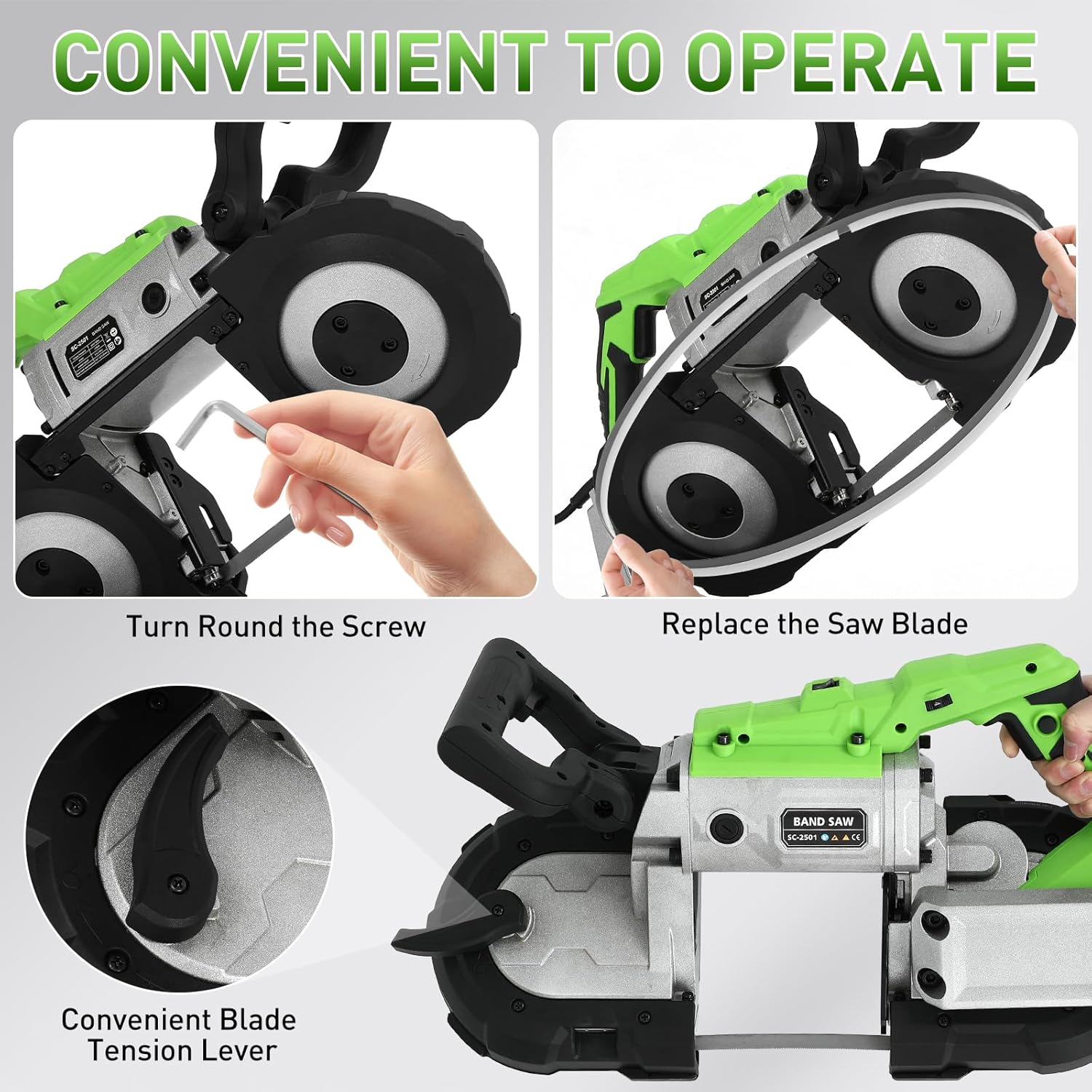 Portable Band Saw with Removable Alloy Steel Base, 10 Amp 5-Inch Deep Cut Metal Bandsaw with 6-Speed Variable Speed, 45°-90° Metal & Wood Cutting Table Saw with LED Light, 2 Blades & Wheels