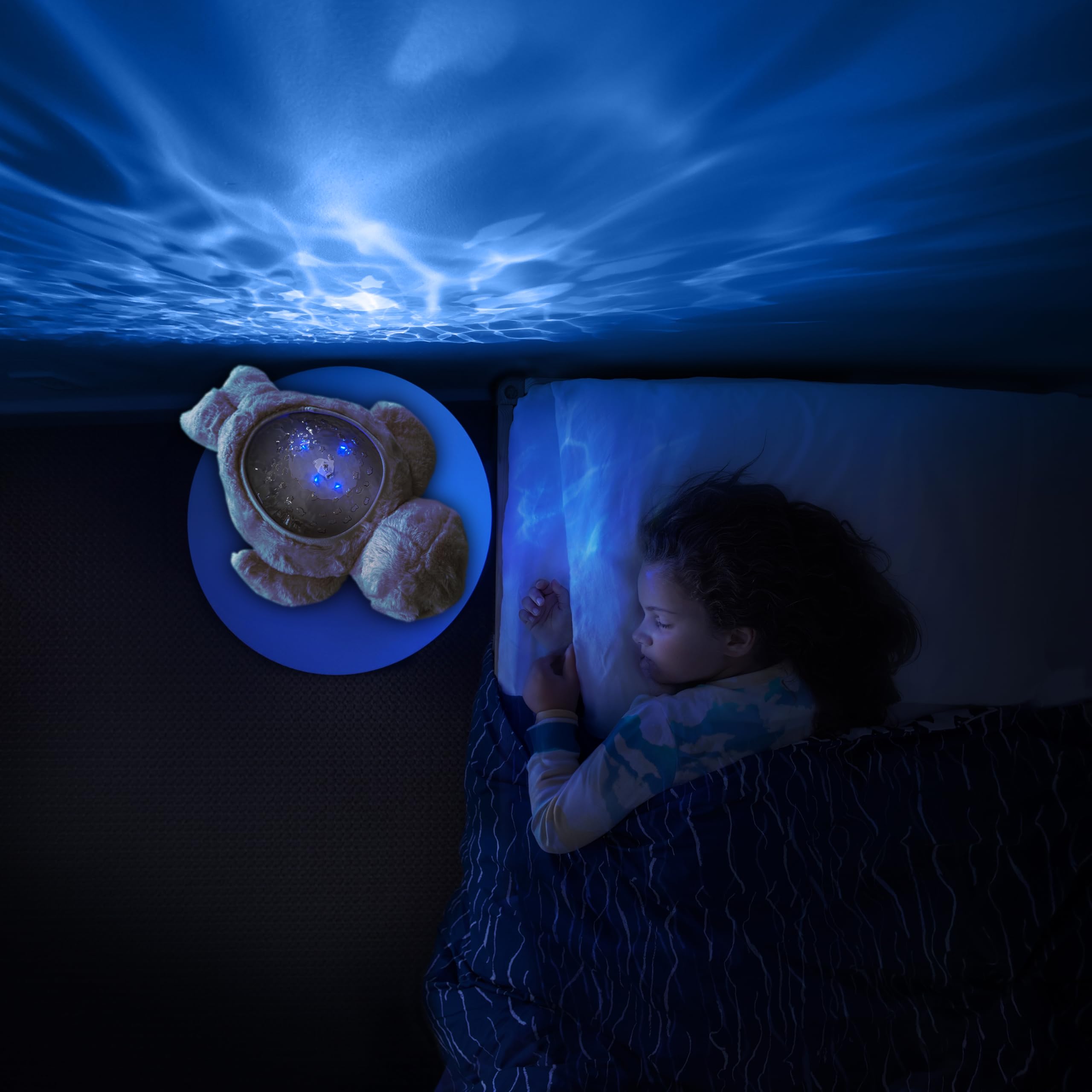 Pabobo - Nachtlicht Robbenprojektor Aqua Dream | Animierte Unterwasserprojektionen | beruhigende Geräusche & Wiegenlieder | automatische Abschaltung | waschbares Plüschtier