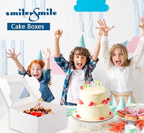 Miniatura 5 de SmilerSmile 24 cajas para pasteles de 10 x 10 x 5 pulgadas, cajas cuadradas blancas para panadería con ventana, cajas de pastelería para pasteles,