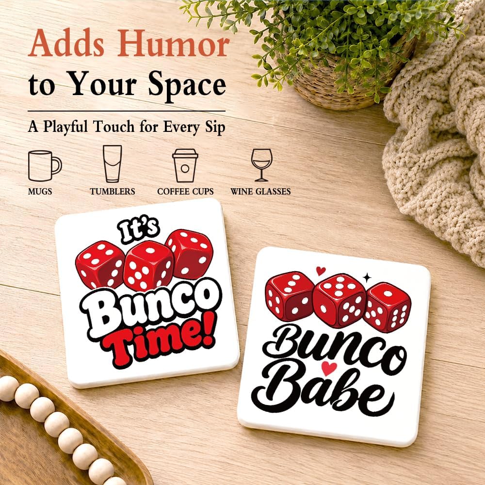 It's Bunco Time Funny Ceramic Coasters Set of 2, Bunco Lover Gifts image 5